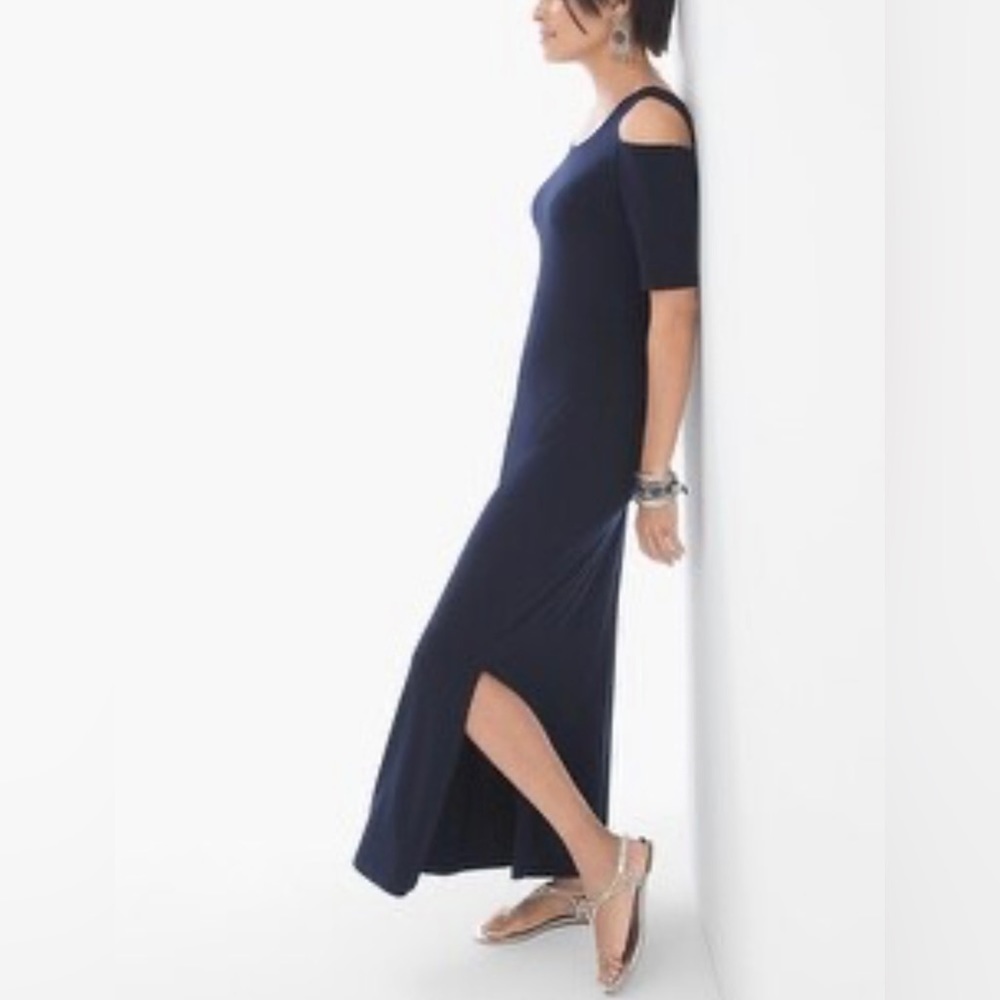 Chico’s Navy Blue Cold Shoulder Maxi Long Dress